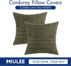 MIULEE Corduroy Decorative Throw Pillow Covers 20x20 Olive Green Pack of 2 | - Image 6