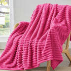 BEDELITE Striped Fleece Throw Blanket, Hot Pink, Soft Cozy, Lightweight Warm by BEDELITE