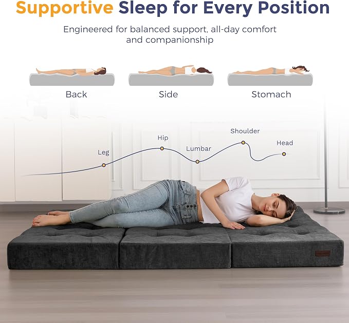 MAXYOYO 6" Folding Sofa Bed for Floor, Tufted Tri-Fold Floor Mattress - Image 4