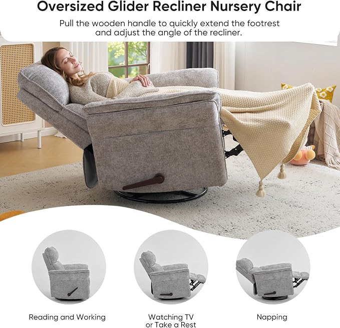 Rocking Chair Nursery with Adjustable Headrest, Manual Swivel Rocker Recliner - Image 5