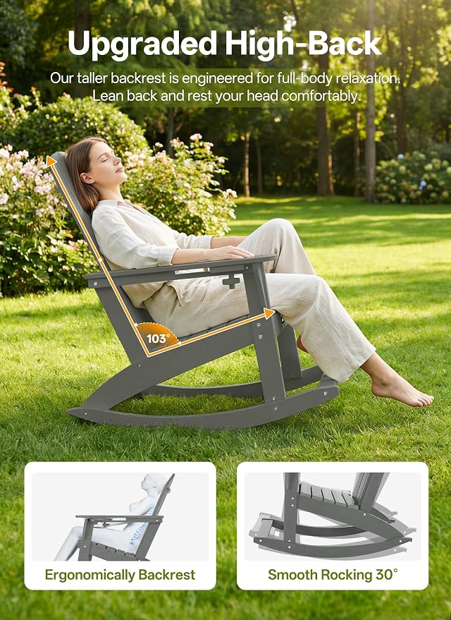 Outdoor Oversized Adirondack Rocking Chairs, All Weather HDPE Patio Rocking - Image 4