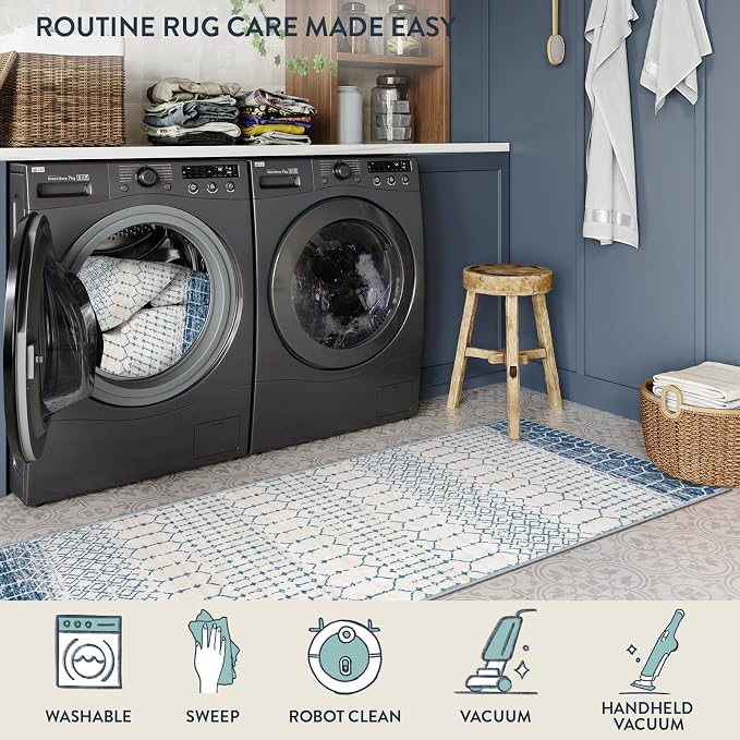 Lahome Moroccan Entryway Rugs Indoor 2x3 Area Rug Blue Non-Slip Backing - Image 2