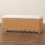 Bali & pari Teresa Bohemian Light Honey Scalloped Rattan Ottoman Bench - Image 8