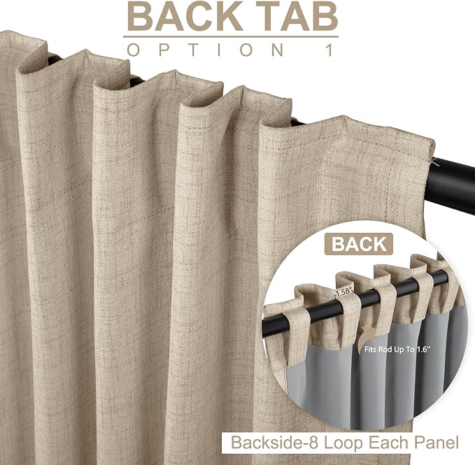 Linen Textured Total Blackout Sliding Door Curtains 96 Inches Long, Oatmeal | - Image 3