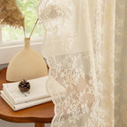 YJ YANJUN Vintage Lace Curtains 90 Inches Long-Victorian Floral Beige Sheer by YJYANJUN