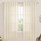Beige Linen Curtains 72 Inches Long 2 Panels by LAMIT