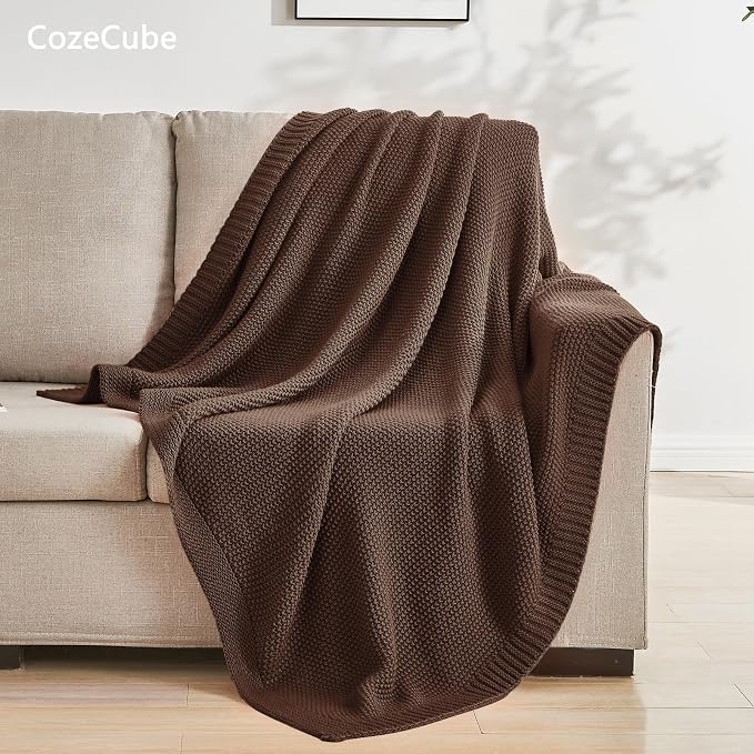 CozeCube Dark Brown Seed Stitch Throw Blanket 50"x60", Farmhouse Decor | Blanket - Image 3