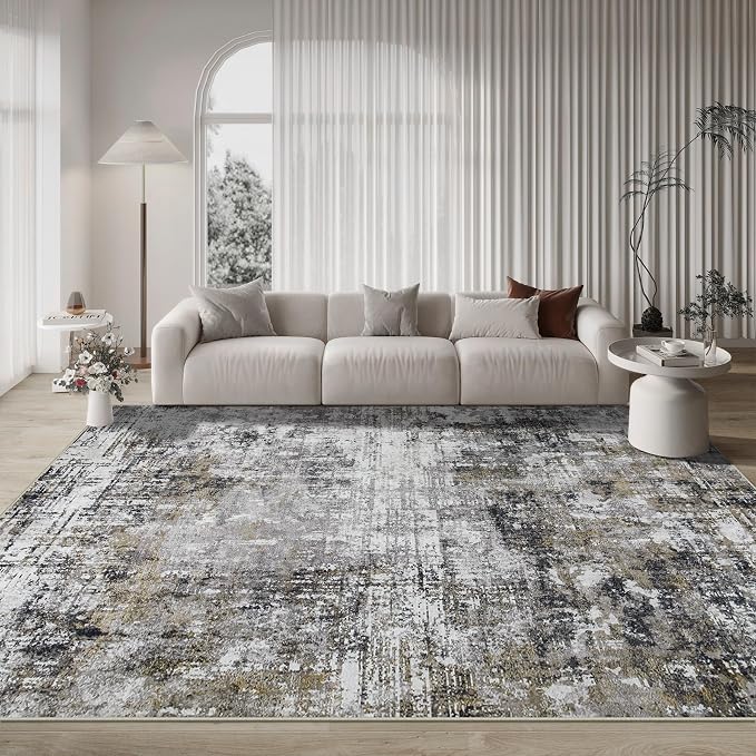 9x12 Area Rugs for Living Room Bedroom Dining Room Washable Black Gold | Soft - Image 9