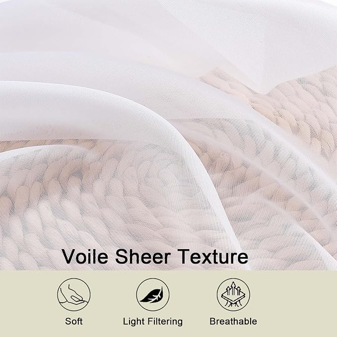 White Sheer Curtains for Bedroom Living Room 45 Inch Length 2 Panels, Soft Airy - Image 3