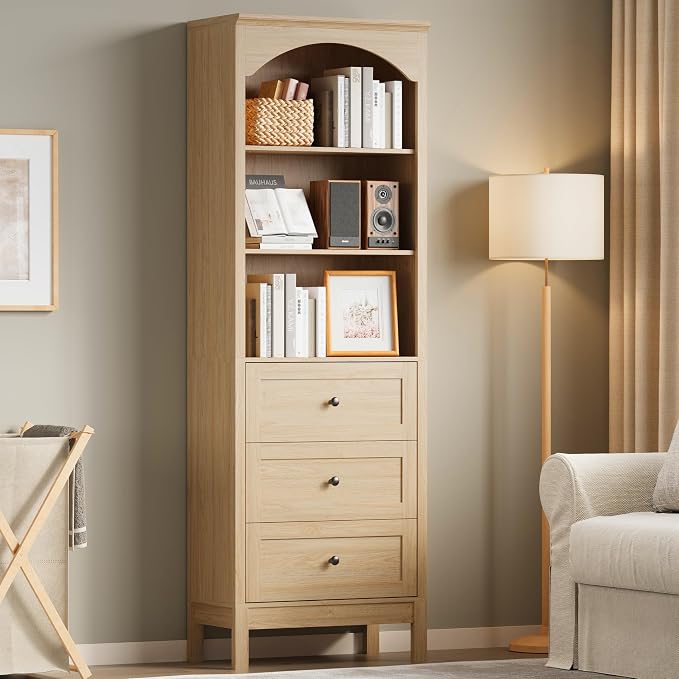 Bookshelf with Drawers, Floor Standing Display Storage Cabinet - Image 7