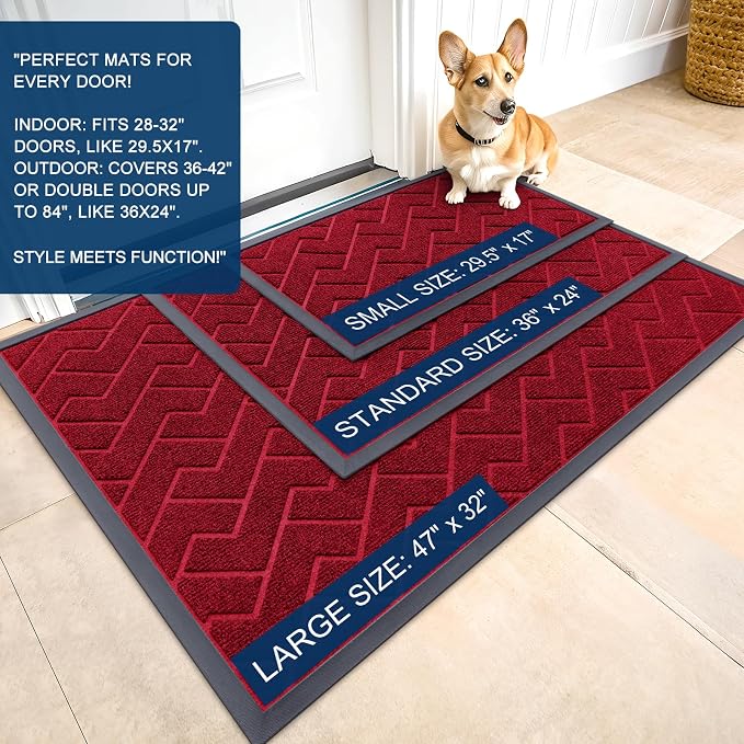 OLANLY Front Door Mat Outside 59x23, All-Season Absorbent Rubber Doormat | Wine - Image 2