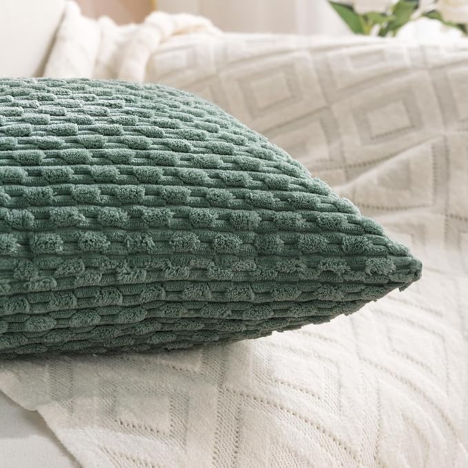 Set of 4 Teal Green Decorative Throw Pillow Covers 24x24 Inch Corduroy Pillow - Image 6