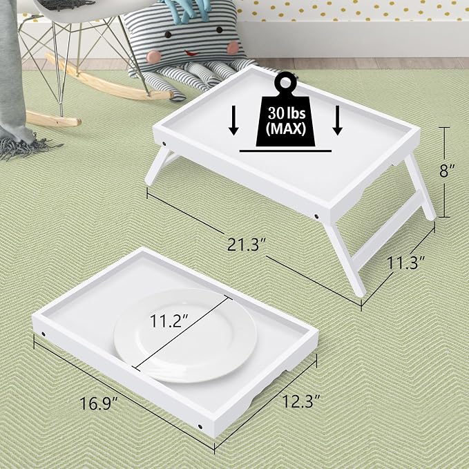 Artmeer Bed Tray Table with Folding Legs, Bamboo Breakfast in Bed - Image 2