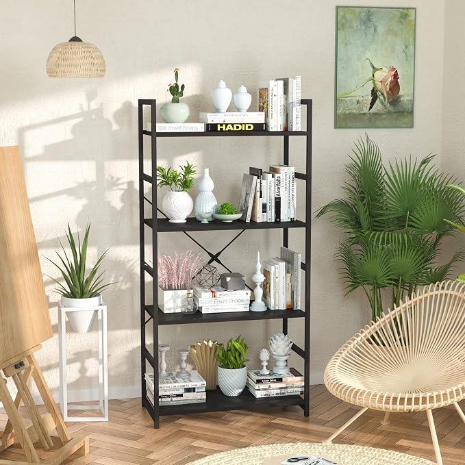 NUMENN 4 Tier Bookshelf, Tall Bookcase Shelf Storage Organizer, Modern Book - Image 2