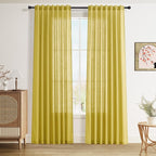 Celery Yellow Linen Curtains 84 Inch Length 2 Panels Set by Nanspring