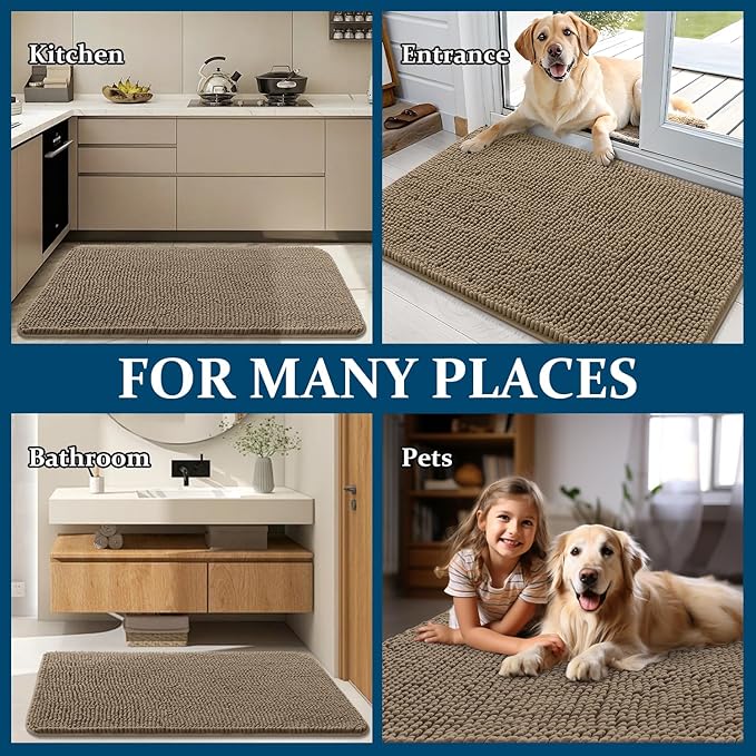 OLANLY Dog Door Mat for Muddy Paws 59x24, Super Absorbent Chenille Mud Mat | Tan - Image 8