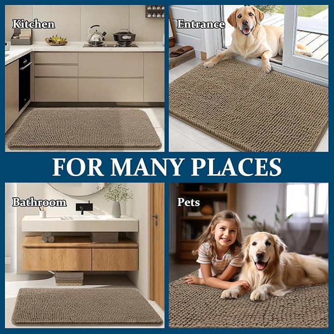 OLANLY Dog Door Mat for Muddy Paws 59x35, Super Absorbent Chenille Mud Mat | Tan - Image 8