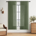 Forest Green Linen Curtains for Living Room 72 Inches Long Light Filtering Semi by Nanspring