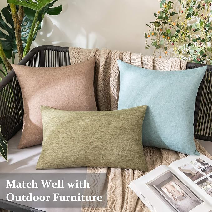 MIULEE Pack of 2 Decorative Outdoor Solid Waterproof Throw Pillow Covers Faux - Image 2