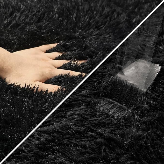 2x6 Bedside Area Rugs for Bedroom Soft Fluffy Shag Black Rug for Hallway - Image 6
