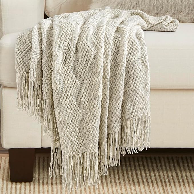 BOURINA Beige Throw Blanket 50x60 Inches Throw Textured Solid Soft Ripple - Image 5