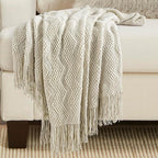 BOURINA Beige Throw Blanket 50x60 Inches Throw Textured Solid Soft Ripple - Image 5