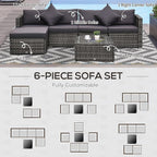 Outsunny 6 Piece Patio Furniture Set Outdoor Wicker Conversation Set All - Image 6