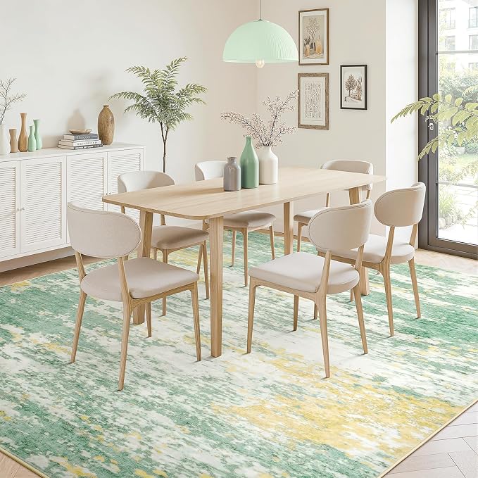 9x12 Area Rug for Living Room, Abstract Washable Large Rugs, Light Green | Soft - Image 3