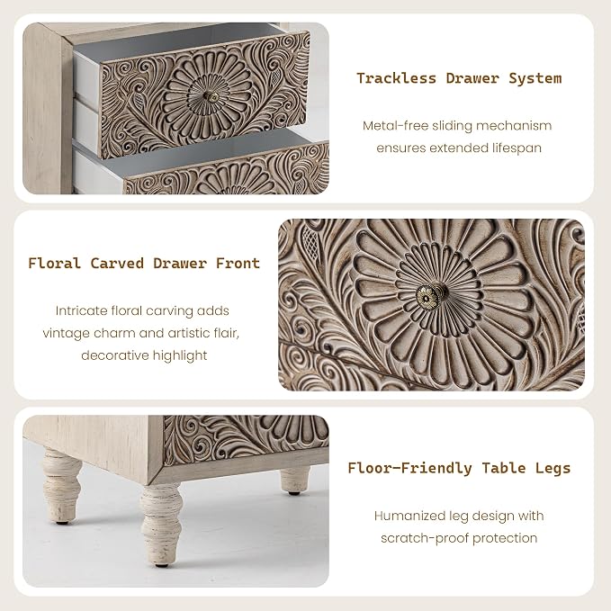 SUNBURY Nightstand w 2 Drawers, End Table Living Room Small Side Table - Image 4