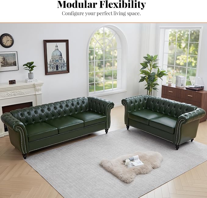 LEVNARY Chesterfield Sofa, 3 Seater Tufted Couch - Image 8