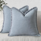 MIULEE Boho Linen Fringe Decorative Throw Pillow Covers Light Blue 20x20 | Set by MIULEE