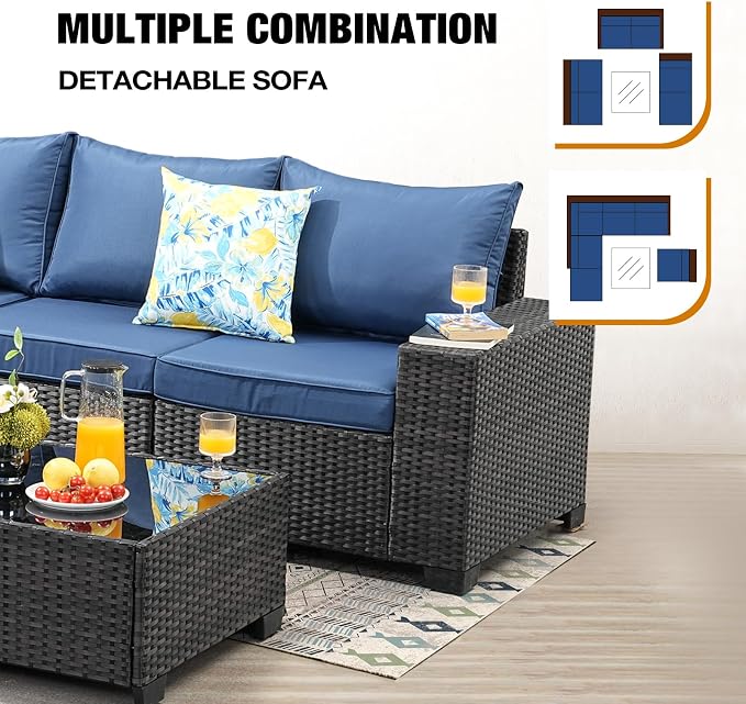 JOYURE 7 Pieces Patio Furniture Set All-Weather Outdoor Wicker Sectional - Image 6