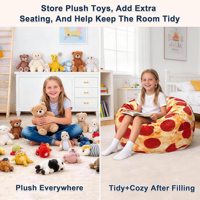 Lukeight Pizza Stuffed Animals Storage Bean Bag Chair Cover - Image 6