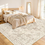 Area Rugs 9x12 Living Room: Bedroom Washable Carpet Beige/Ivory | Vintage Boho - Image 2