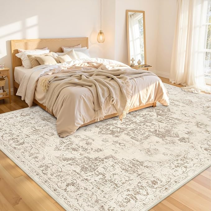 10x14 Area Rugs Living Room: Bedroom Washable Carpet Beige/Ivory | Large - Image 2
