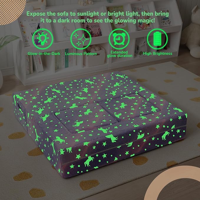 MeMoreCool Unicorn Modular Kids Couch, Glow Rainbow Play Toddler Couch - Image 5