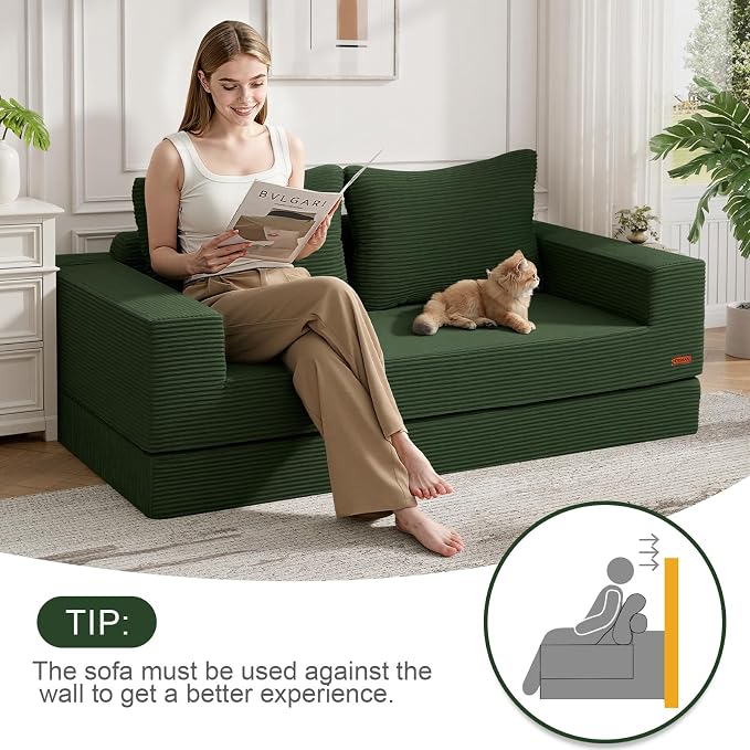 COMAX Convertible Sofa Bed Queen, Corduroy Folding Floor Couch Pull Out Couch - Image 4