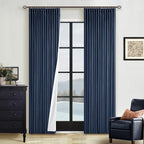 Navy Pinch Pleated 100% Blackout Linen Curtains by Twodrapes