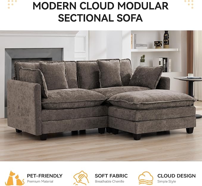 76'' Cloud Deep Seat Loveseat Sofa, Upholstered Chenille Modular 2-Seats - Image 7