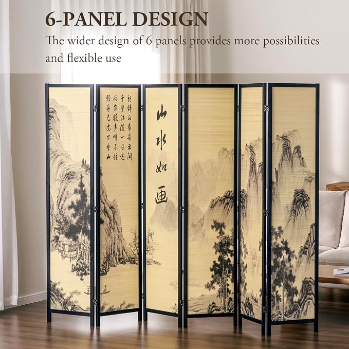 MyGift Decorative 6 Panel Folding Room Divider Bamboo Screen - Image 3