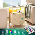 Yoobure Nightstand with Charging Station, LED Night Stand with Fabric Drawers - Image 4
