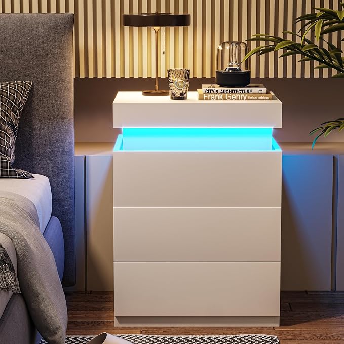 ADORNEVE Nightstand with Charging Station and LED Lights, Night Stand with by ADORNEVE
