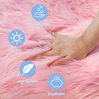Pink 5'X5' High Pile Shag Rug, Fluffy Round Rug - Image 5