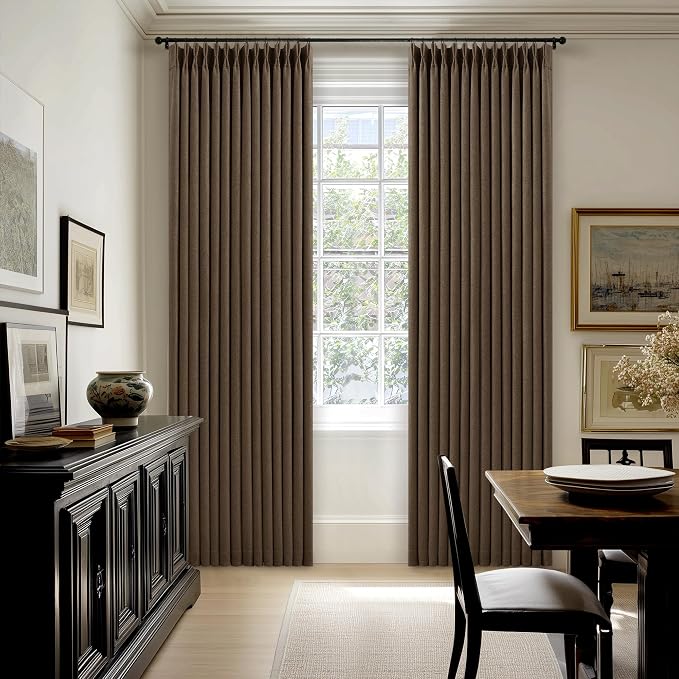 Dutch Cocoa Blackout Pinch Pleat Linen Curtains 84 Inches Long 2 Panels | Dual - Image 9