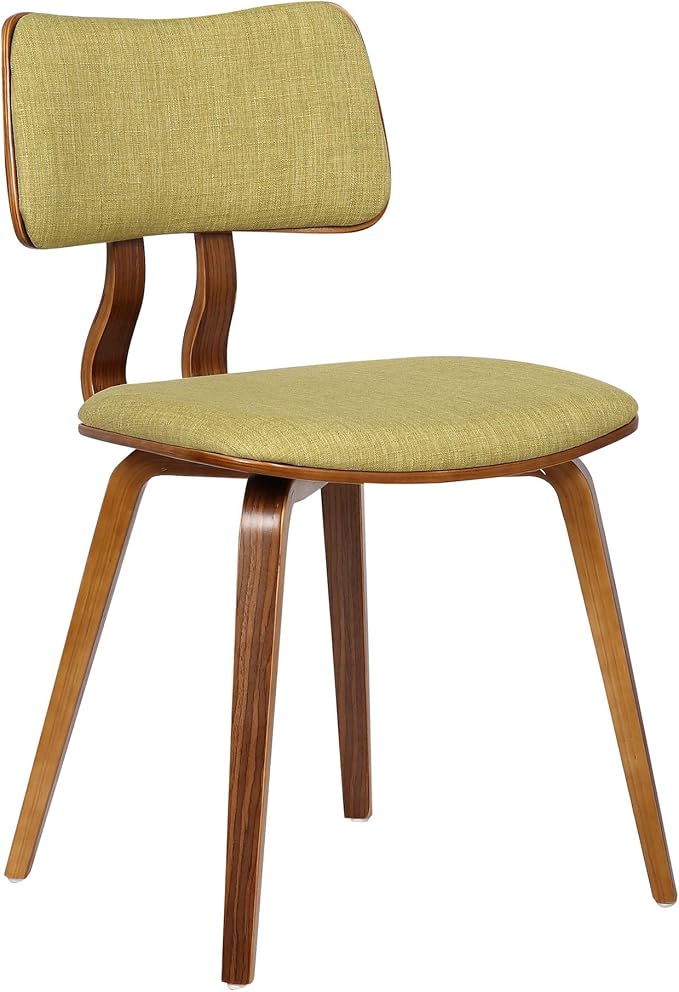 Armen Living Jaguar Mid-Century Dining Chair in Walnut Wood and Green Fabric by ArmenLiving