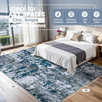 9x12 Area Rugs for Living Room Washable Bedroom Dining Room Navy Grey | Modern - Image 2