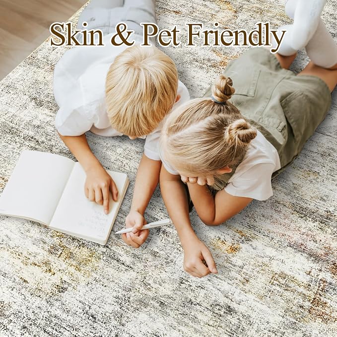 Soalmost 9x12 Area Rugs for Living Room Washable Rug Non-Slip Grey/Rust | Large - Image 3