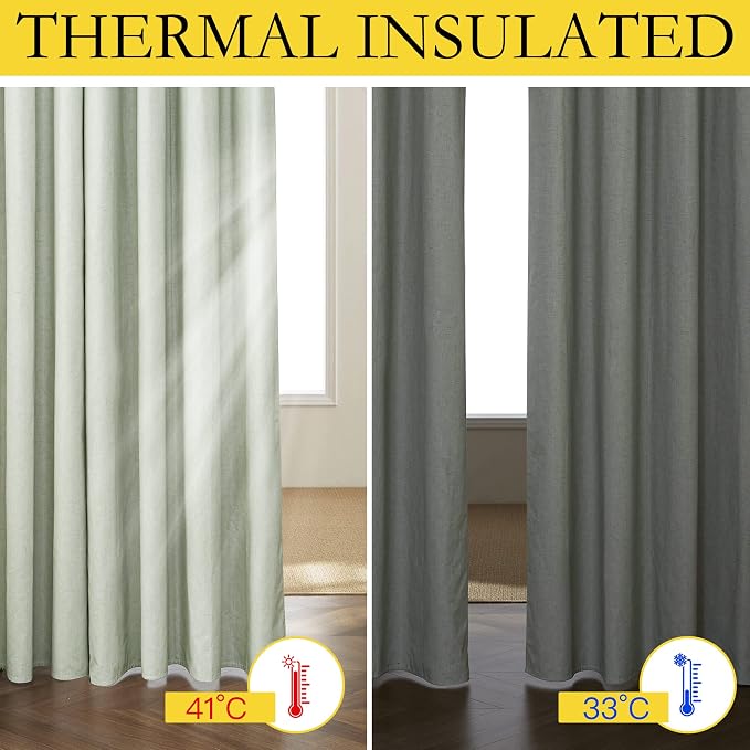 NICETOWN 100% Blackout Light Green Linen Curtains 90" Length - Image 5