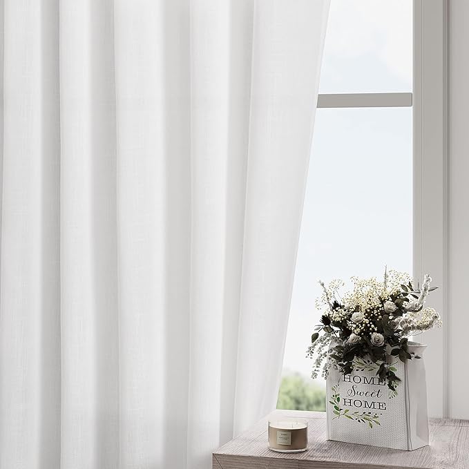 White Linen Curtains 2 Panels Set - Image 3