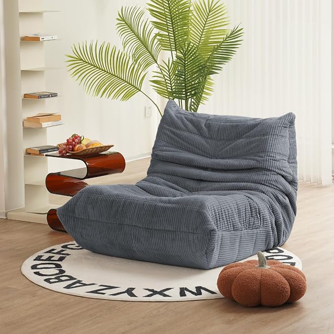 N&V Fireside Chair, Mid Century Armless Floor Sofa, Soft Premium Corduroy Floor by NV